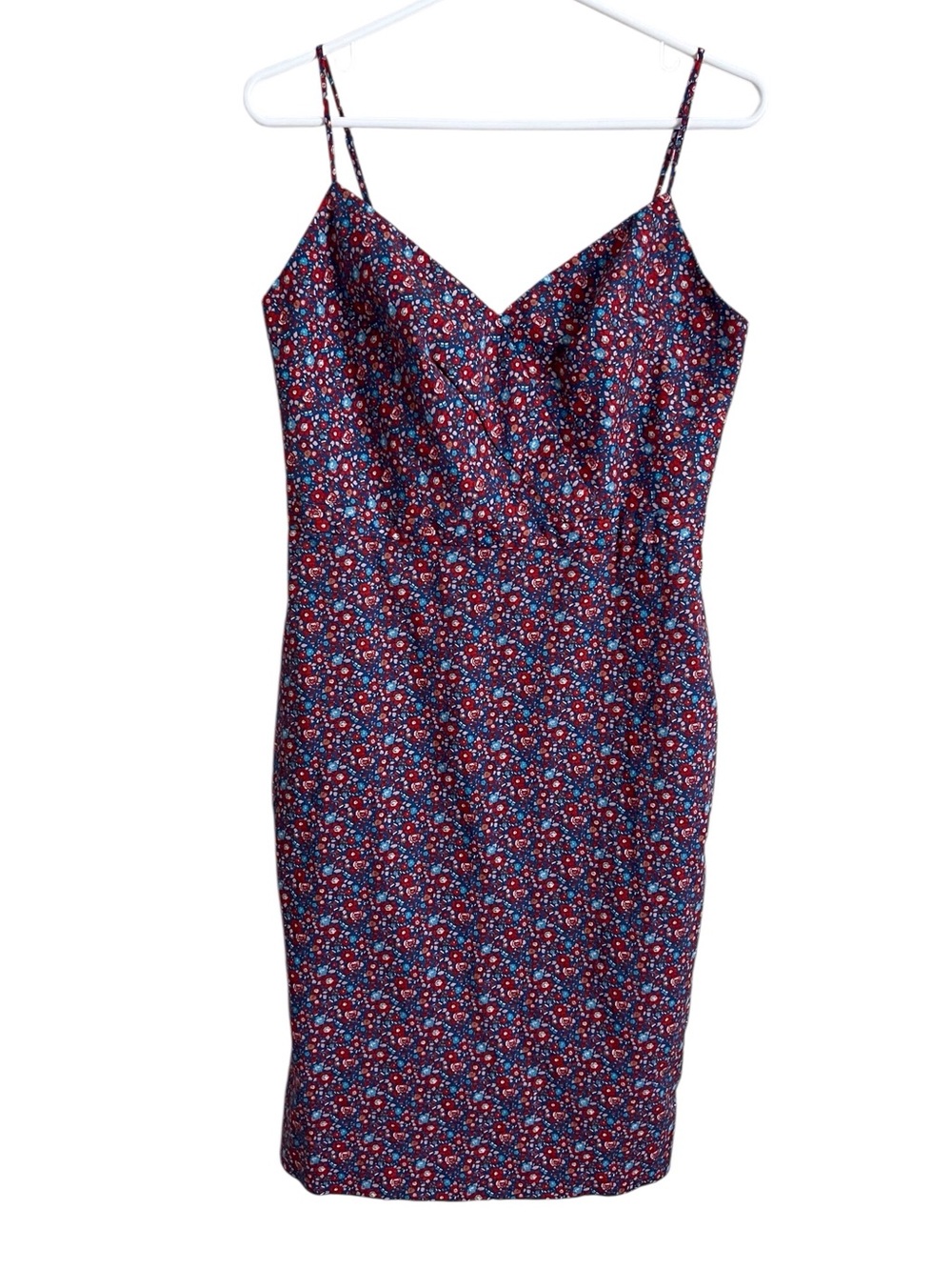 J Crew Liberty Dress Blue Red Ditsy Floral Summer Party Cotton Size 8